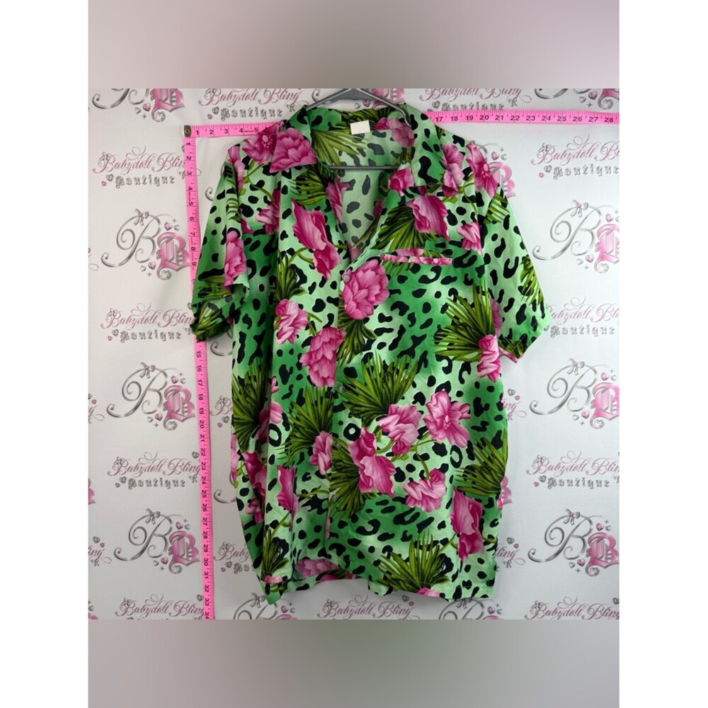 King kameha button up tee Green Floral Short-Sleeve Shirt Hawaii vintage Pattern